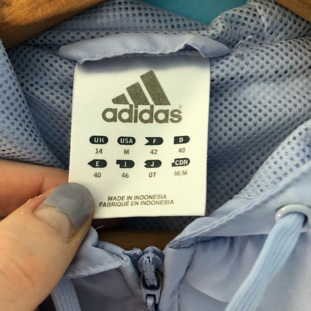 Adidas Wind Breaker Jacket Coat Hood Lightweight Spring Fall Blue - Picture 8 of 11